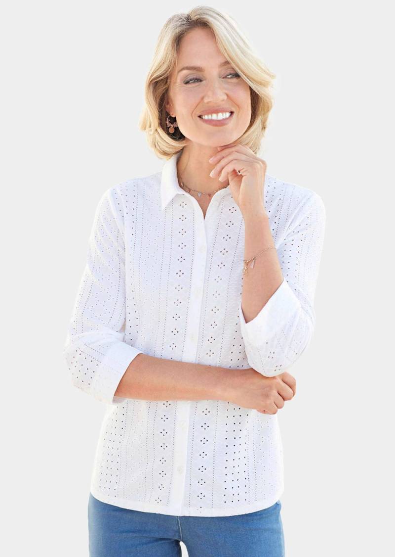 Große Größen Hemdkragenbluse aus feiner Spitze mit Elasthan, Damen, weiß, Größe: 50, Polyester, Happy Size DE Women von GOLDNER