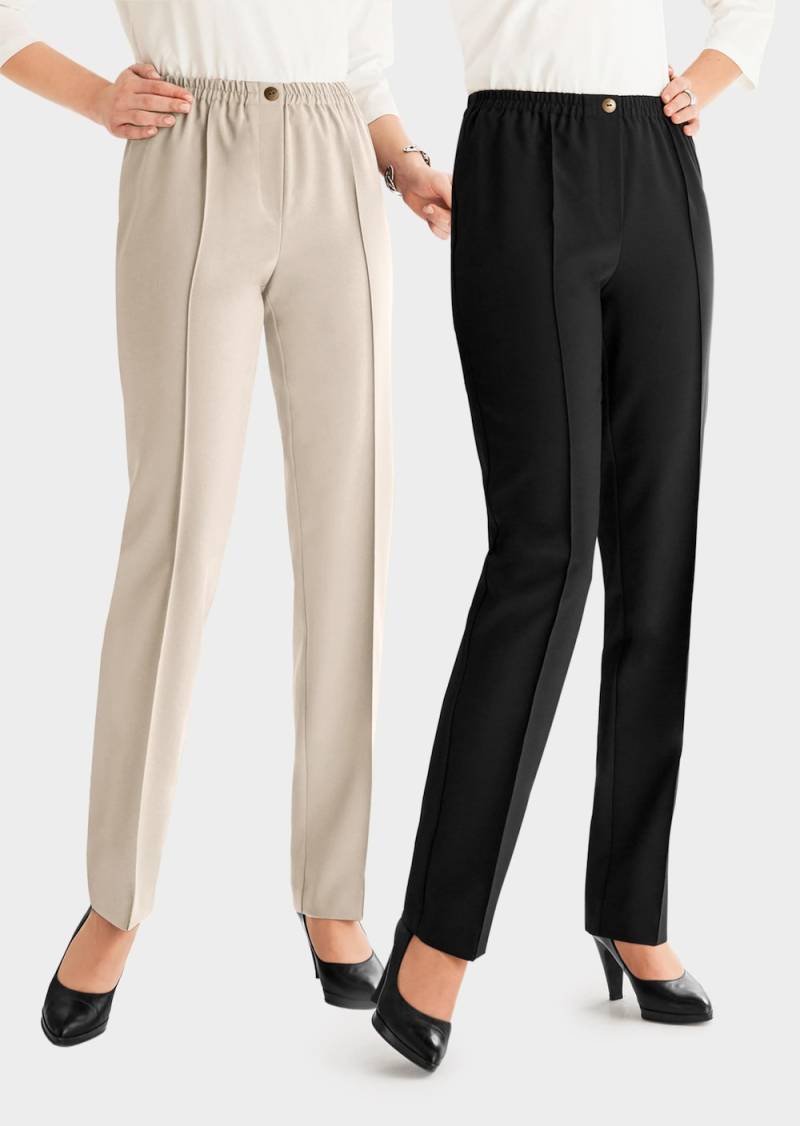 Große Größen Knitterarme Schlupfhosen im 2er Pack, Damen, beige, Größe: 25, Polyester, Happy Size DE Women von GOLDNER