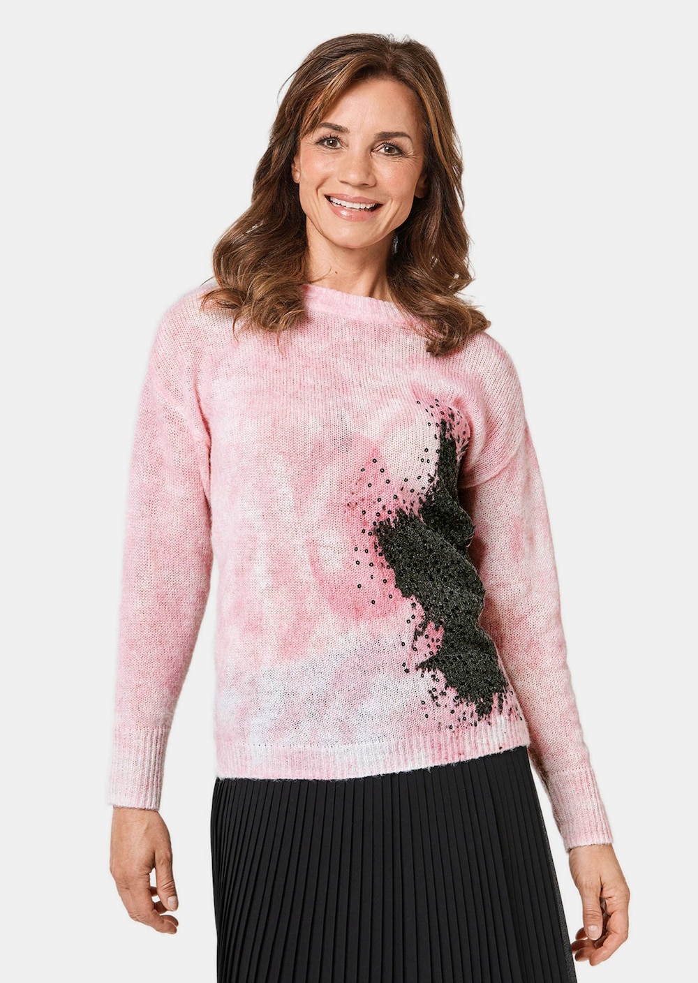 Große Größen Kurzgröße - Pullover mit femininem Druck und Pailletten, Damen, rosa, Größe: 22, Polyester/Synthetische Fasern/Wolle, Happy Size Women Große Größen Kurzgröße - Pullover mit femininem Druck und Pailletten, Damen, rosa, Größe: 22, Polyester/Synthetische Fasern/Wolle, Happy Size Women von GOLDNER