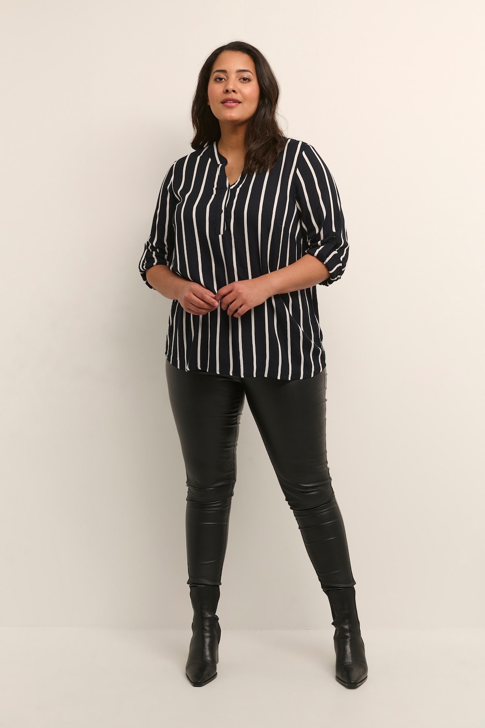 Große Größen Langarm-Bluse Regular fit, Damen, schwarz, Größe: 46, Viskose, Happy Size Women von Happy Size Women
