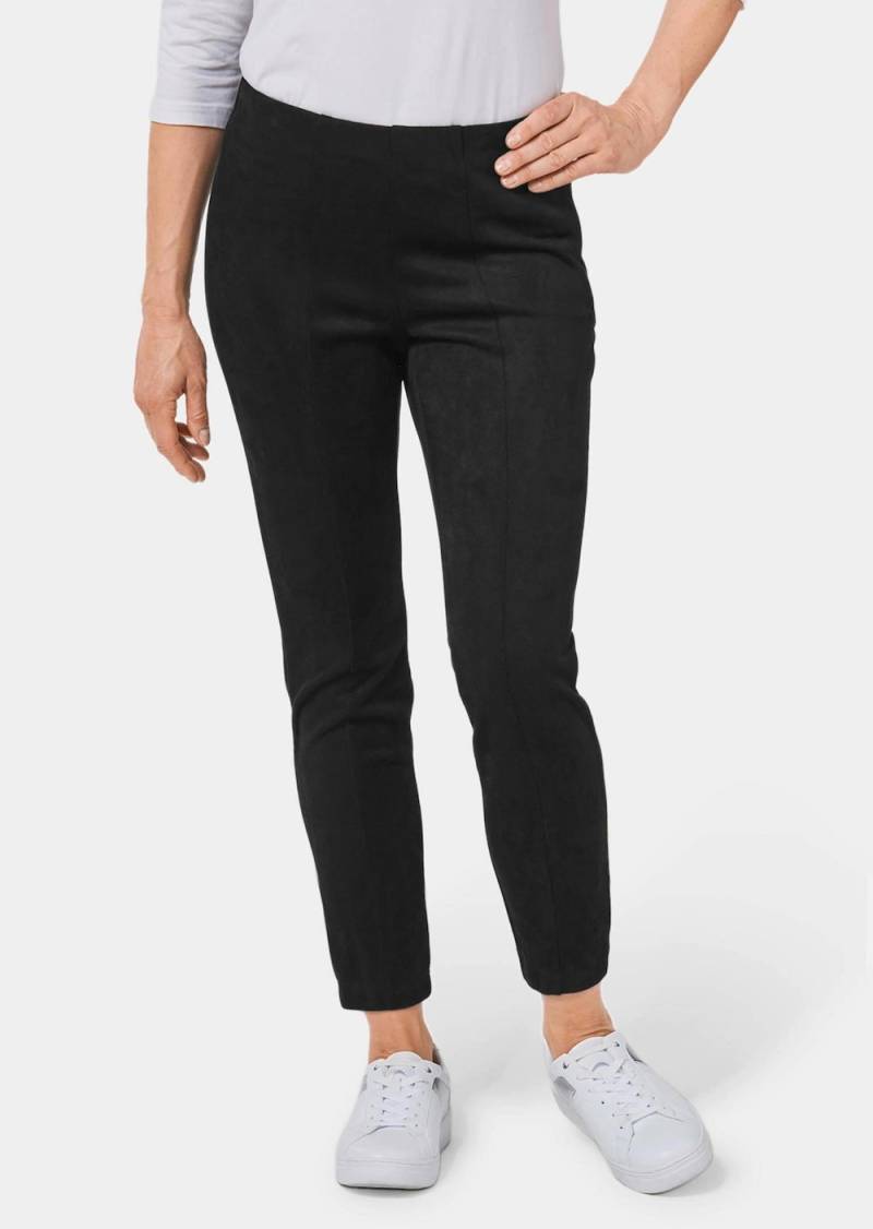 Große Größen Moderne Leggings in trendigem Velourslederimitat, Damen, schwarz, Größe: 56, Polyester, Happy Size DE Women von GOLDNER