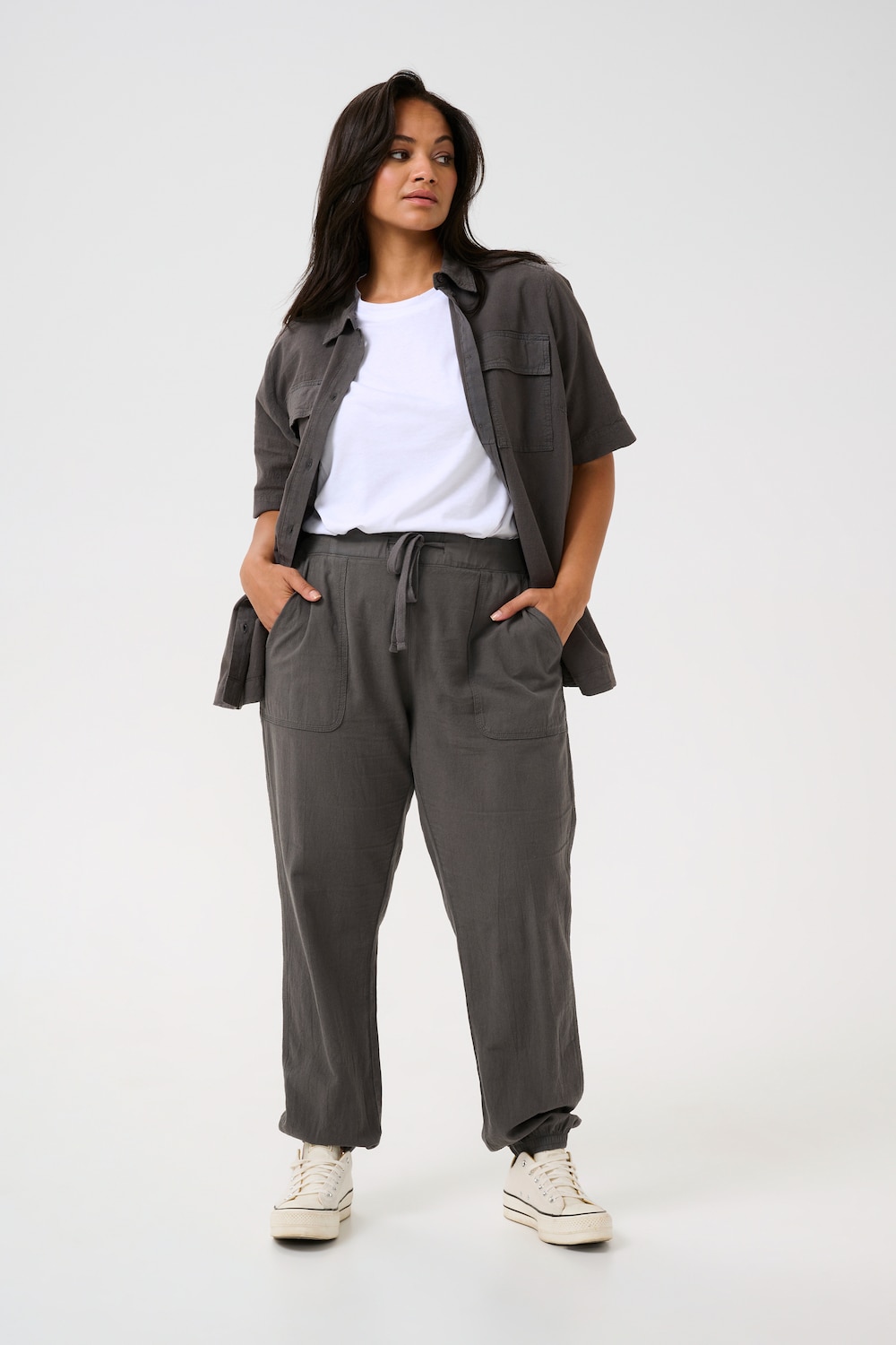 Große Größen Pants Suiting Loose fit, Damen, braun, Größe: 50, Baumwolle, Happy Size Women Große Größen Pants Suiting Loose fit, Damen, braun, Größe: 50, Baumwolle, Happy Size Women von KAFFE Curve