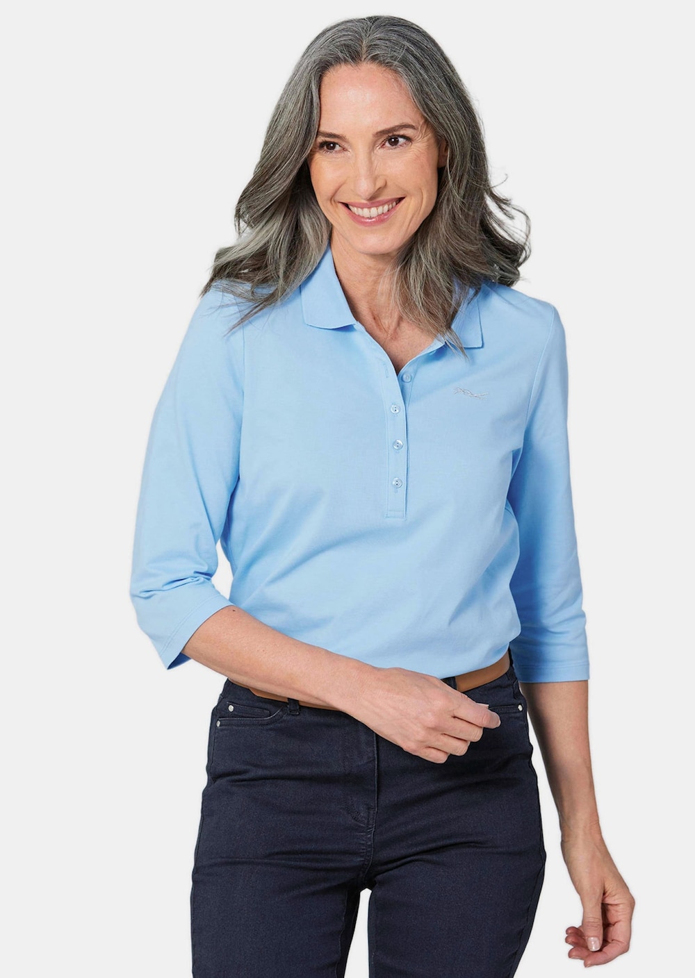 Große Größen Poloshirt in hochwertiger Pikee-Qualität, Damen, blau, Größe: 52, Baumwolle, Happy Size DE Women von GOLDNER