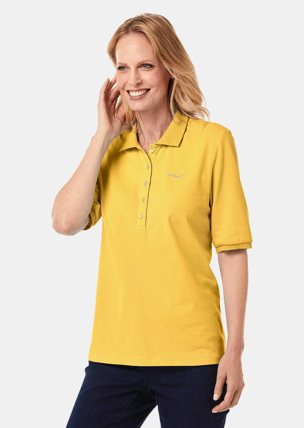 Große Größen Poloshirt in hochwertiger Pikee-Qualität, Damen, gelb, Größe: 54, Baumwolle, Happy Size Women von GOLDNER
