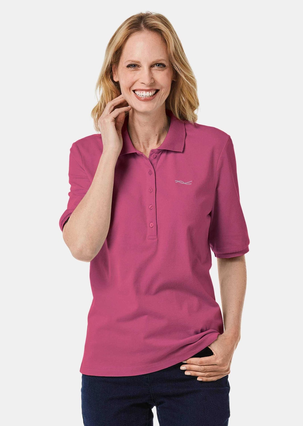 Große Größen Poloshirt in hochwertiger Pikee-Qualität, Damen, rosa, Größe: 42, Baumwolle, Happy Size Women von GOLDNER