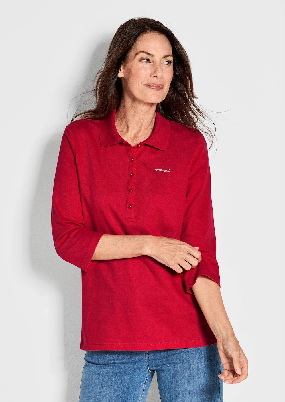 Große Größen Poloshirt in hochwertiger Pikee-Qualität, Damen, rot, Größe: 42, Baumwolle, Happy Size Women von GOLDNER