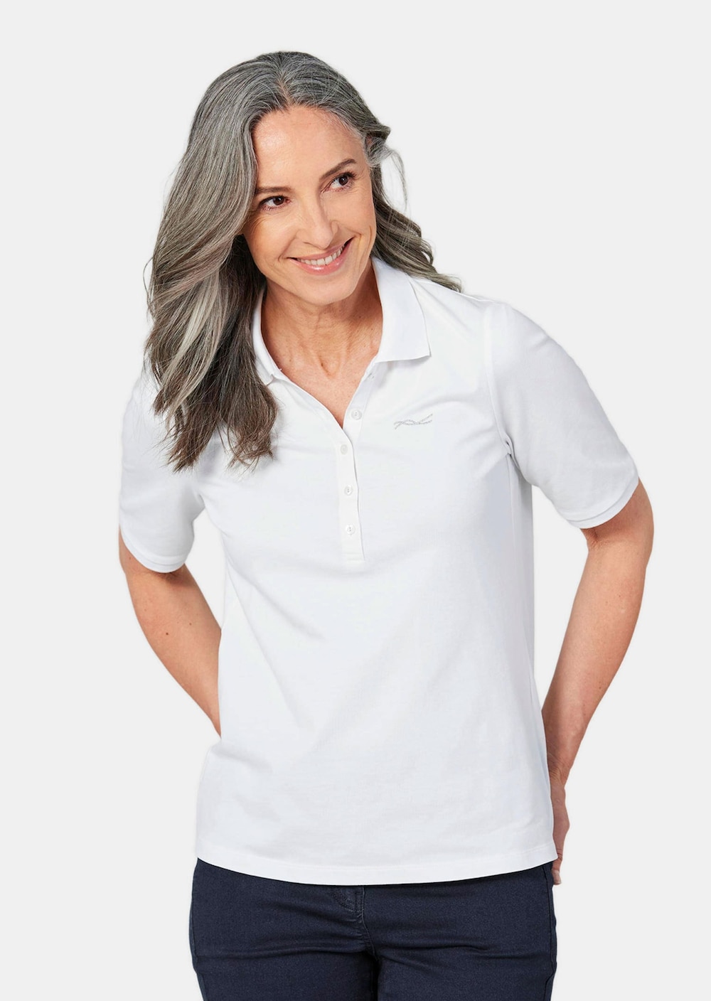 Große Größen Poloshirt in hochwertiger Pikee-Qualität, Damen, weiß, Größe: 22, Baumwolle, Happy Size Women von GOLDNER