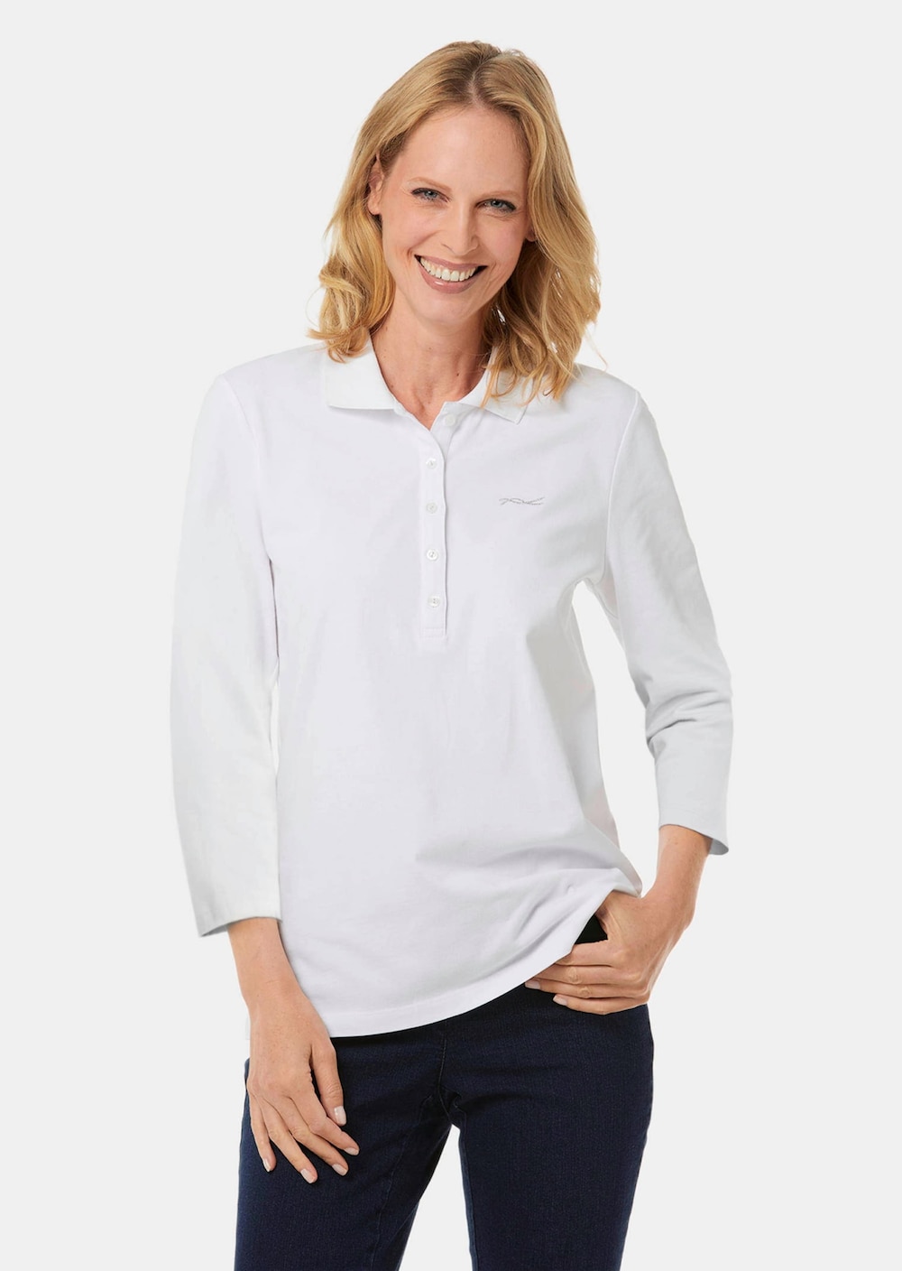 Große Größen Poloshirt in hochwertiger Pikee-Qualität, Damen, weiß, Größe: 54, Baumwolle, Happy Size DE Women von GOLDNER