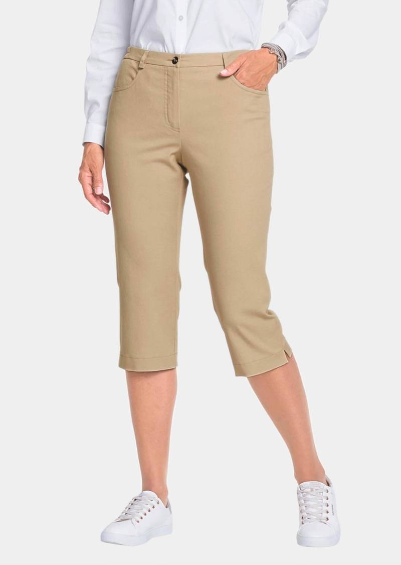 Große Größen Sportliche Capri-Jeanshose Carla, Damen, beige, Größe: 27, Baumwolle/Polyester, Happy Size DE Women von GOLDNER