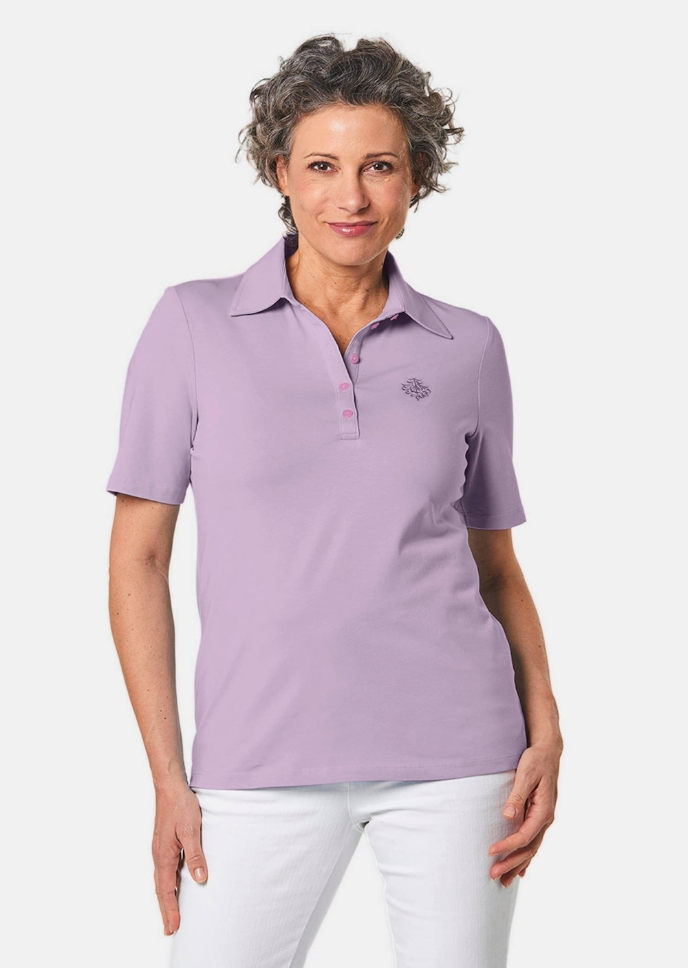 Große Größen Stretchbequemes Poloshirt, Damen, lila, Größe: 50, Baumwolle, Happy Size Women von GOLDNER