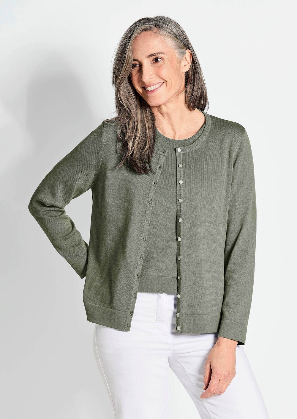 Große Größen Figurnahes Twin-Set aus Pima-Baumwolle, Damen, grau, Größe: 21, Baumwolle, Happy Size DE Women von GOLDNER