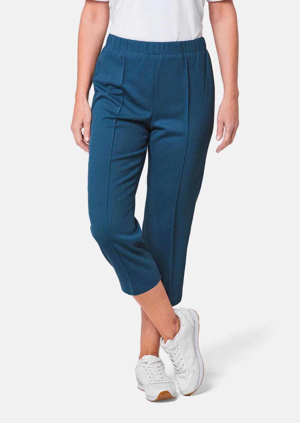 Große Größen Trageangenehme 7/8-Rippenhose, Damen, blau, Größe: 52, Polyester, Happy Size DE Women von GOLDNER
