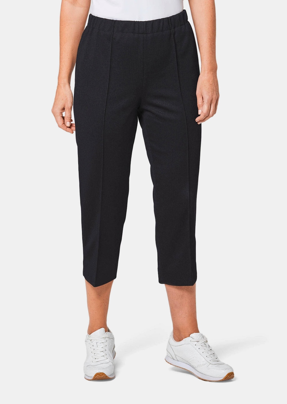 Große Größen Trageangenehme 7/8-Rippenhose, Damen, schwarz, Größe: 26, Polyester, Happy Size DE Women von GOLDNER