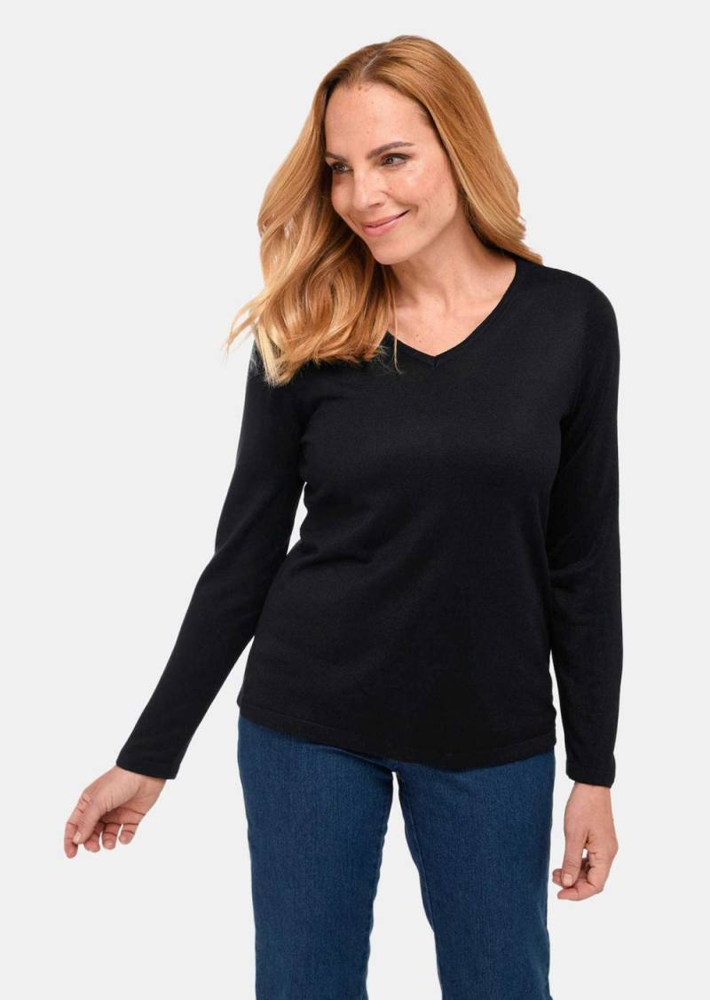 Große Größen Unkomplizierter Pullover mit V-Ausschnitt, Damen, schwarz, Größe: 42, Synthetische Fasern, Happy Size DE Women von GOLDNER