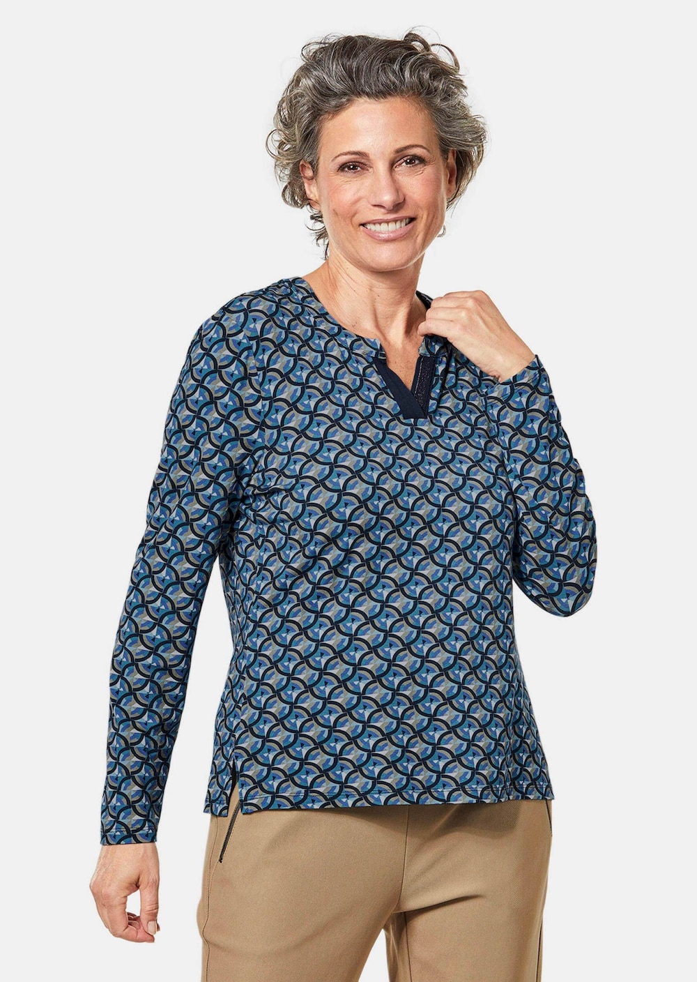 Große Größen Weiche Jerseybluse mit wundervollem Druck, Damen, blau, Größe: 46, Viskose, Happy Size DE Women von GOLDNER