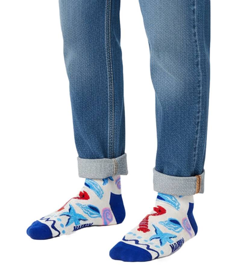 1 Paar Happy Socks Seafood Unisex Socken mit Allover Meeresfrüchte-Print Baumwoll-Socken Alltags-Strümpfe P002572 Ecru-Weiß/Bunt von Happy Socks
