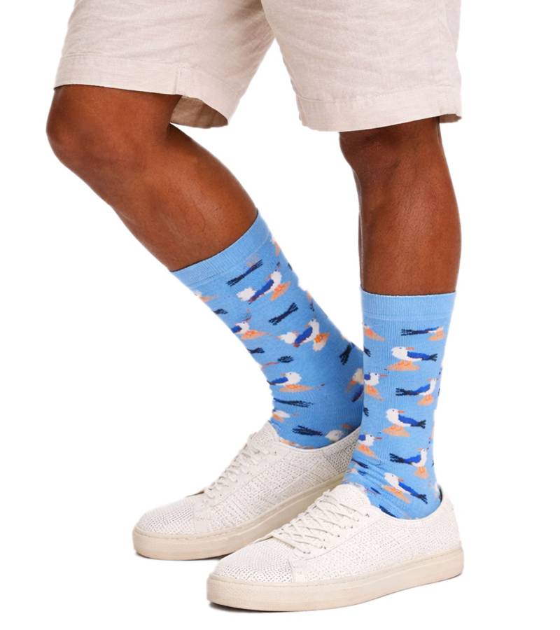 1 Paar Happy Socks Seagulls Sock Unisex Socken mit Allover Möwen-Print Baumwoll-Socken Alltags-Strümpfe P003619 Blau/Bunt von Happy Socks