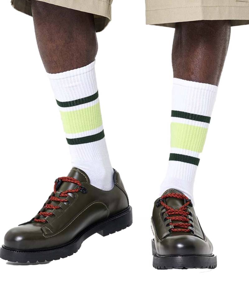 1 Paar Happy Socks Simple Stripe Herren Socken mit Streifen Baumwoll-Socken Alltags-Strümpfe P001607 Weiß/Grün von Happy Socks