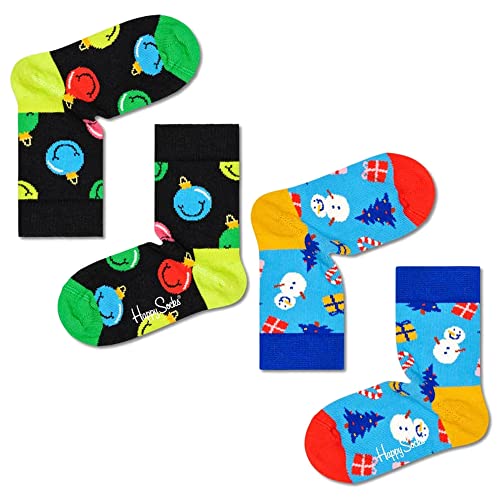 Happy Socks 2er Pack Weinachtssocken für Kinder, bunte und lustige Geschenkbox mit warme Socken Größe 2-3 Jahre von Happy Socks