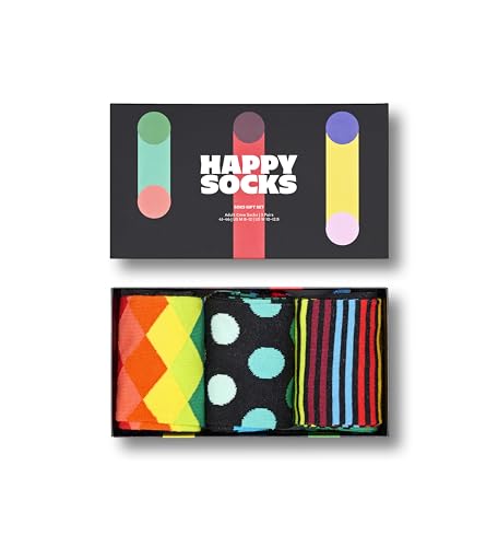 Happy Socks 3-Pack Classic Multi-Color Set, farbenfrohe und verspielte, Socken für Männer und Frauen (36-40) von Happy Socks