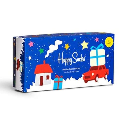 Happy Socks 3-Pack Kids Holiday Socks Set, farbenfrohe und fröhliche, Socken für Männer und Frauen, Blau-Weiß-Rot (2-3Y) von Happy Socks