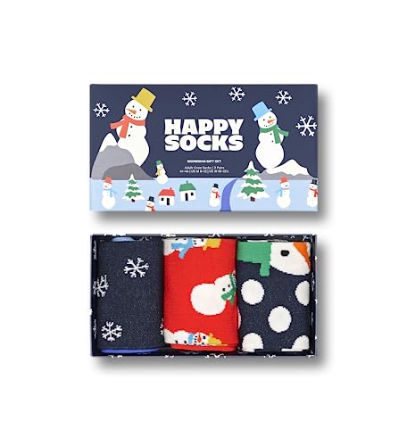 Happy Socks 3-Pack Snowman Weihnachtssocken für Damen und Herren, warme Wintersocken in einer Schneeman Geschenkbox Größe 36-40 von Happy Socks