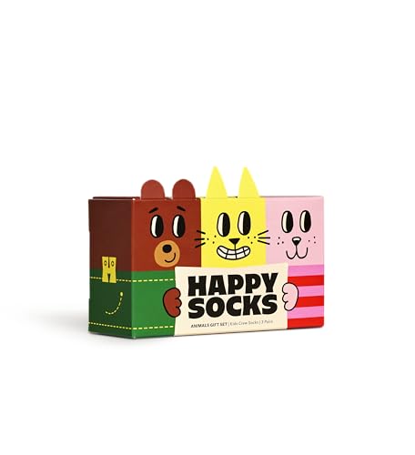 Happy Socks 3er Pack Kinder Tier Socken, lustige und bunte Baumnwolle Socken mit Hunde und Katze, Geschenkbox für Kinder von Happy Socks