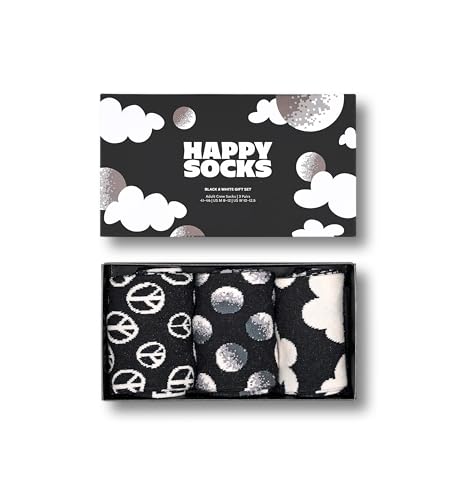 Happy Socks 3er Pack Schwarz und Weiß Socken, lustige Baumwolle Socken, verrückte Geschenbox für Damen und Herren von Happy Socks