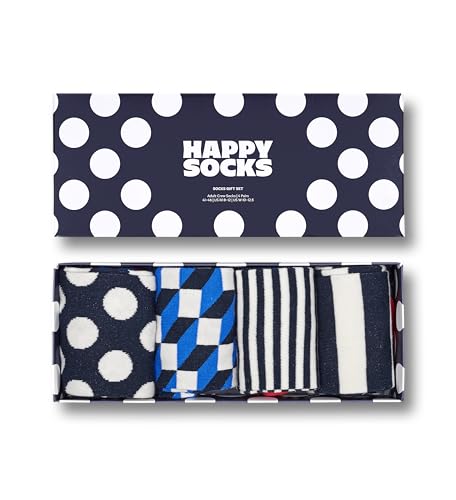 Happy Socks 4-Pack Big Dot Box, farbenfrohe und fröhliche, Socken für Männer und Frauen, Schwarz-Weiß-Blau-Rot von Happy Socks