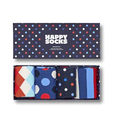 Happy Socks 4-Pack Amazon Multi Dots Box, farbenfrohe und fröhliche, Socken für Männer und Frauen, Schwarz-Weiß-Blau-Rot (36-40) von Happy Socks