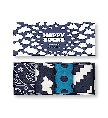 Happy Socks 4-Pack Blaue Socken für Damen und Herren, lustige gemusterte crew Socken als Geschenk Größe 36-40 von Happy Socks