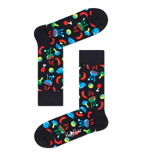 Happy Socks Barbeque Sock, farbenfrohe und fröhliche, Socken für Männer und Frauen, Schwarz-Blau-Rot-Weiß (36-40) von Happy Socks