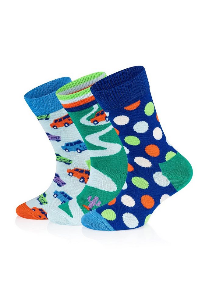 Happy Socks Basicsocken 3-Pack Kids Car Sock aus nachhaltiger Baumwolle von Happy Socks