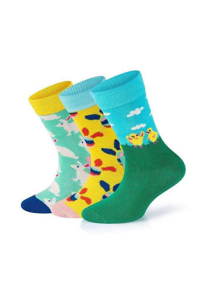 Happy Socks Basicsocken 3-Pack Kids Eastern Bunny-What Came First-Chicken gekämmte Baumwolle von Happy Socks