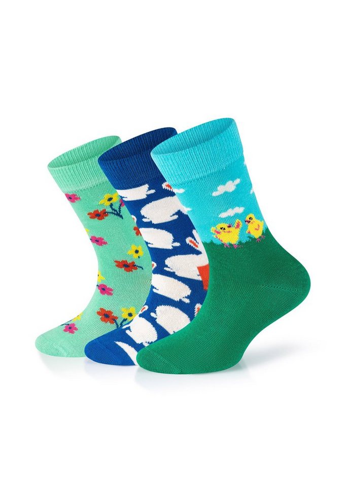 Happy Socks Basicsocken 3-Pack Kids Eastern Chicken-Bunny-Bouquet gekämmte Baumwolle von Happy Socks