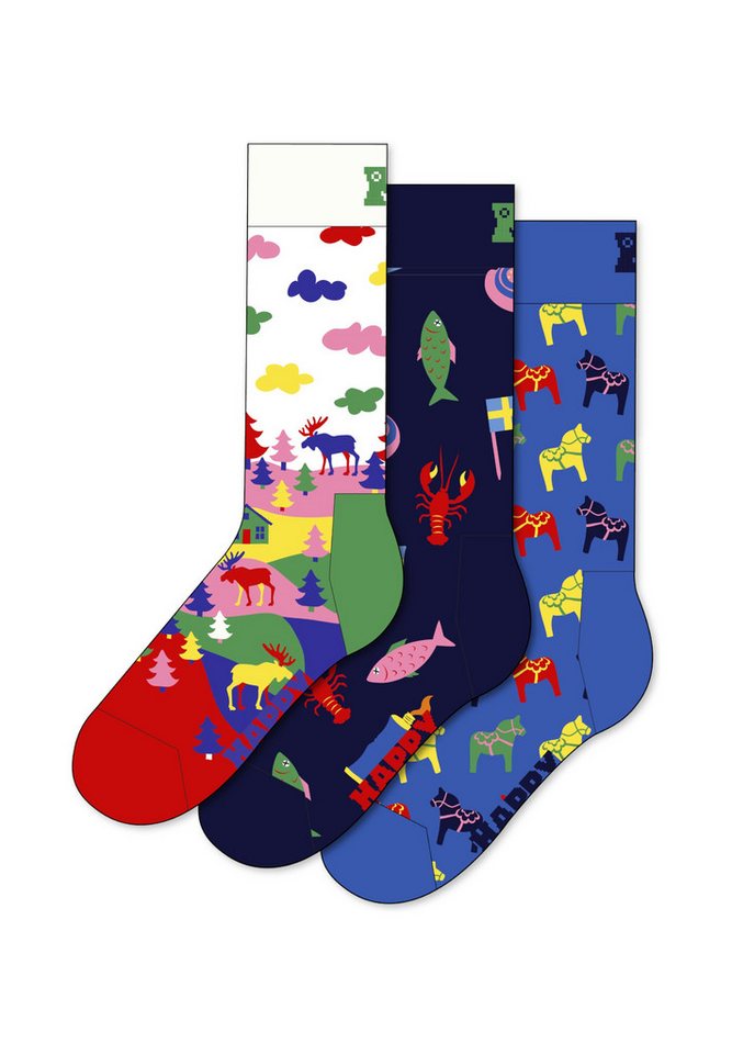 Happy Socks Basicsocken 3-Pack So Swedish Socks Gift Set Verstärkte Ferse, besseren Halt von Happy Socks