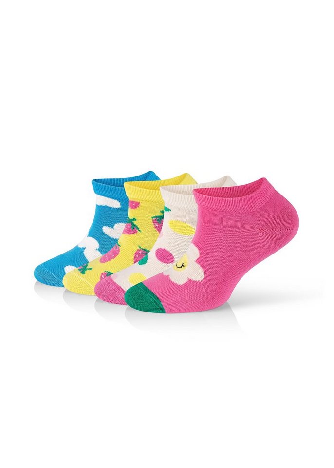 Happy Socks Sneakersocken 4-Pack Kids Low Daisy-Cloudy Strawberry gekämmte Baumwolle von Happy Socks