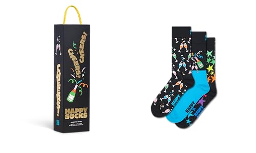 Happy Socks Celebration Crew Socken in Geschenkbox – Cheers, Champagner & Sterne – 3er-Pack, Größe 41–46 von Happy Socks