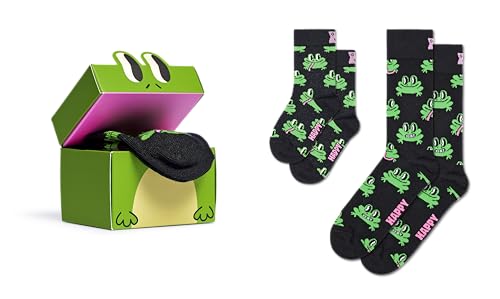 Happy Socks Crew-Socken – Geschenkset für Erwachsene und Kinder – Schwarze Crew-Socken mit grünen Fröschen – Erwachsenengröße 41–46 für Kinder im Alter von 12–24 Monaten von Happy Socks