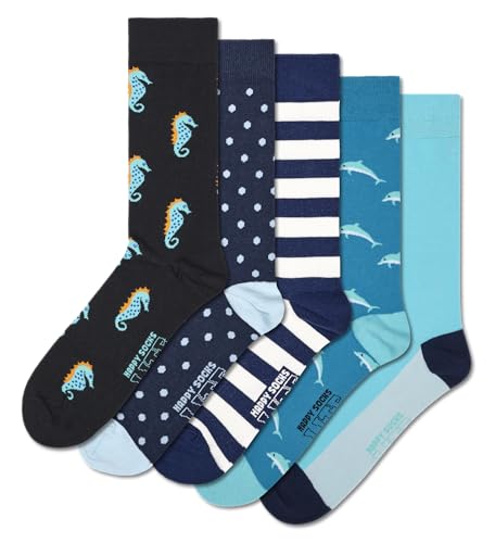 Happy Socks Everyday Basics - Crew-Socken - Delfine & Seepferdchen - 5er-Pack Größe 36-40 von Happy Socks