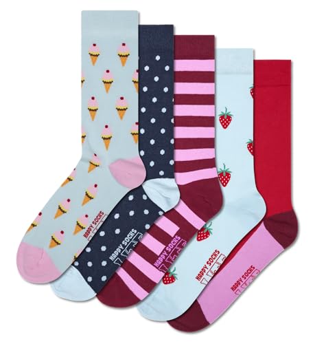 Happy Socks Everyday Basics - Crew-Socken - Eiscreme & Erdbeeren - 5er-Pack Größe 41-46 von Happy Socks