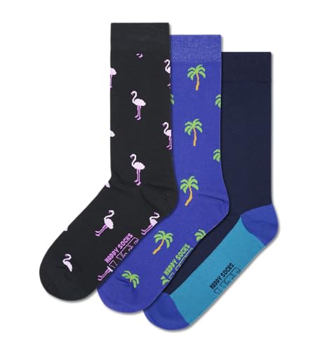 Happy Socks Everyday Basics - Crew Socken - Flamingo & Palme - 3er-Pack Größe 36-40 von Happy Socks