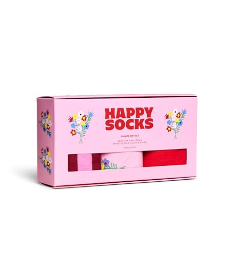 Happy Socks Everyday Basics - Crew Socken Geschenkset - Blumen & Streifen - 3er-Pack Größe 36-40 von Happy Socks