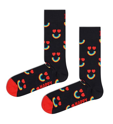 Happy Socks Happy Rainbow Sock, farbenfrohe und fröhliche, Socken für Männer und Frauen, Schwarz-Rot (41-46) von Happy Socks