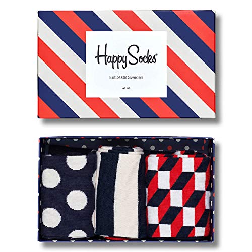 Happy Socks 3-Pack Classic Navy Socks Geschenkbox farbenfrohe und fröhliche Socken für Männer und Frauen, Blau-Weiß-Rot Größe 41-46 von Happy Socks