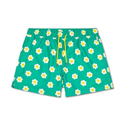 Happy Socks Herren Smiley Daisy Swimshorts - Coole Swimwear mit Smiley-Print MEDIUM Green (7300) L von Happy Socks