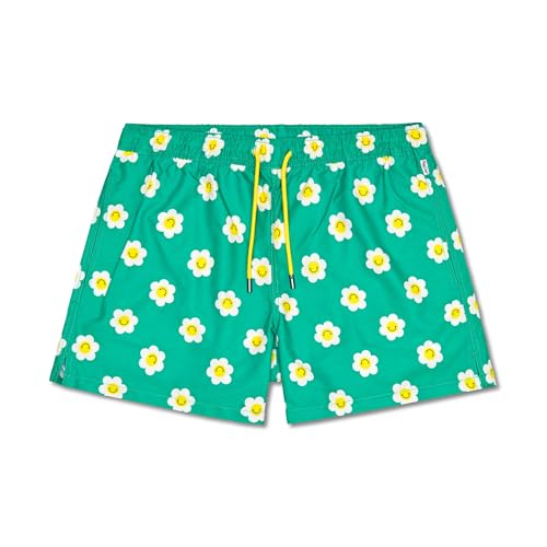 Happy Socks Herren Smiley Daisy Swimshorts - Coole Swimwear mit Smiley-Print MEDIUM Green (7300) M von Happy Socks