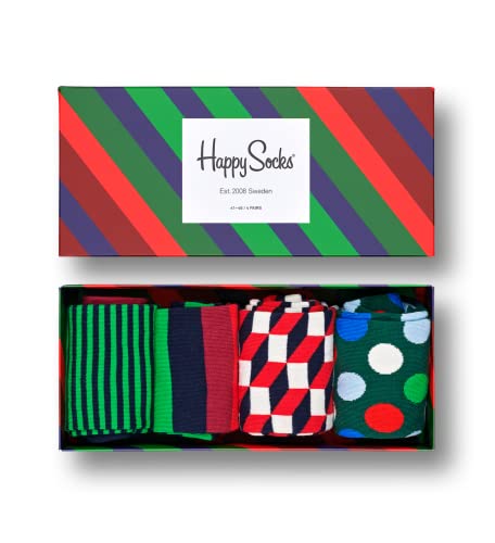 Happy Socks 4-Pack Holiday Box, farbenfrohe und fröhliche, Socken für Männer und Frauen, Grün-Blau-Rot (36-40) von Happy Socks