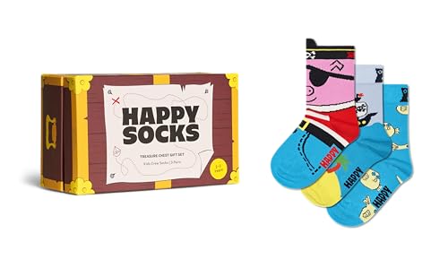 Happy Socks Kids 3er-Pack nachhaltiges Crew-Socken-Piraten-Schatztruhe-Geschenkset – Größen 4–6 Jahre von Happy Socks