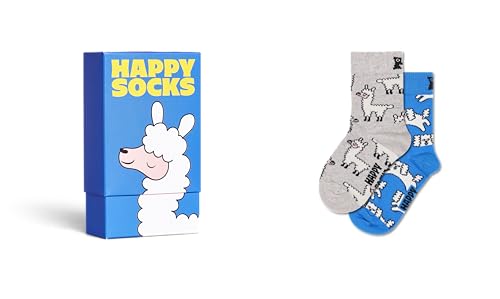 Happy Socks Kindersocken mit Lama-Motiv in Geschenkbox – Blau und Weiß – 2er-Pack für Kinder von 4–6 Jahren von Happy Socks